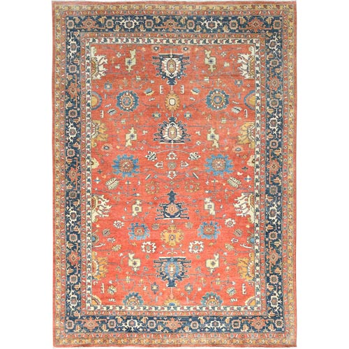Soft Red, Hand Knotted Afghan Peshawar with All Over Serapi Heriz Design, Natural Dyes Densely Woven, Extra Soft Wool, Oriental Rug