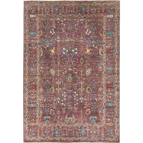 Light Red, Extra Soft Wool Hand Knotted, Fine Peshawar with Tabriz Vase Directional Design, Natural Dyes Densely Woven, Oriental Rug