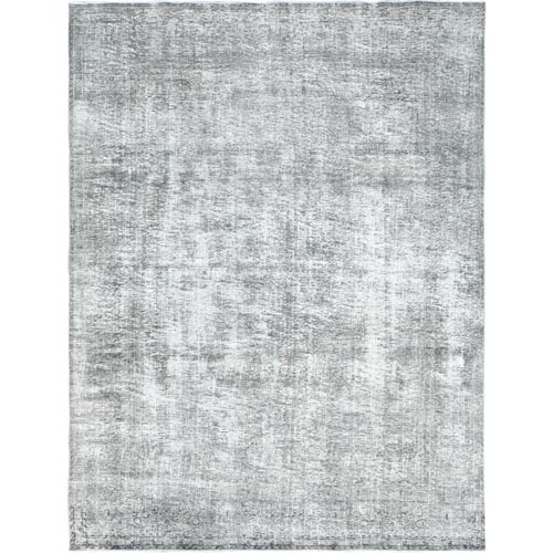 Light Gray, Shaved Down Distressed Feel, Worn Wool Hand Knotted, Semi Antique Persian Tabriz, Oriental 