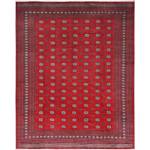 Deep and Rich Red, Organic Wool Hand Knotted, Mori Bokara with Geometric Medallions Design, Oversized Oriental Rug