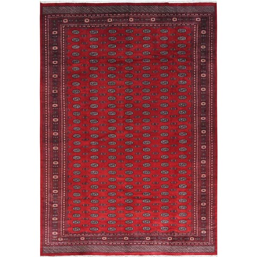 Deep and Rich Red, Mori Bokara with Geometric Medallions Design, Natural Wool Hand Knotted, Oversized Oriental Rug
