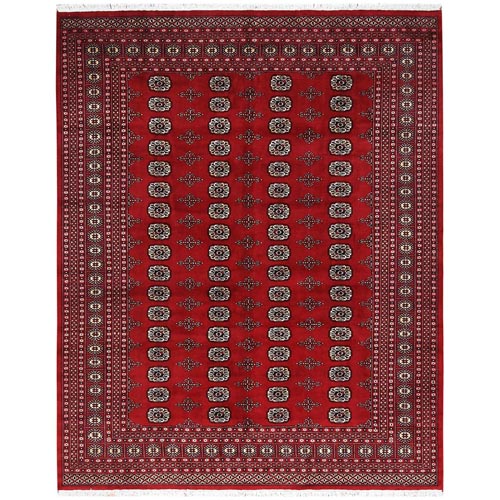 Deep and Rich Red, Soft Wool Hand Knotted, Mori Bokara with Geometric Medallions Design, Oriental Rug