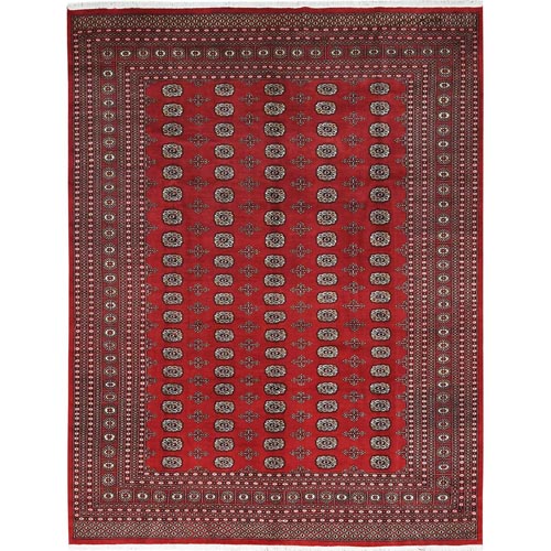 Deep and Rich Red, Extra Soft Wool Hand Knotted, Mori Bokara with Geometric Medallions Design, Oriental Rug