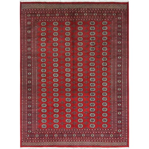 Deep and Rich Red, Mori Bokara with Geometric Medallions Design, Organic Wool Hand Knotted, Oriental Rug