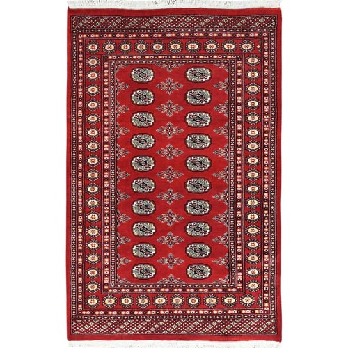Deep and Rich Red, Mori Bokara with Geometric Medallions Design, Extra Soft Wool Hand Knotted, Oriental Rug