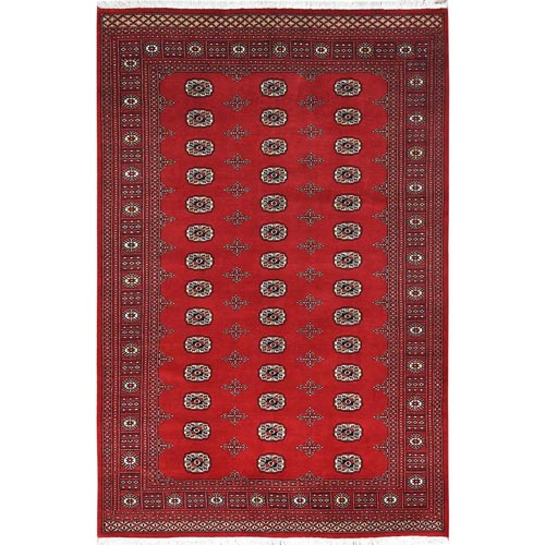 Deep and Rich Red, Mori Bokara with Geometric Medallions Design, Extra Soft Wool Hand Knotted, Oriental Rug