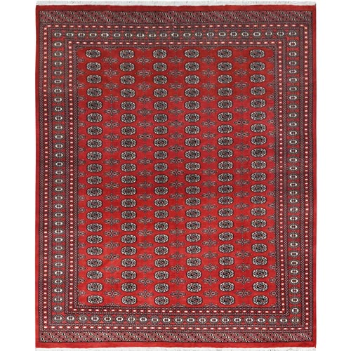 Deep and Rich Red, Hand Knotted Mori Bokara with Geometric Medallions Design, Organic Wool, Oriental Rug