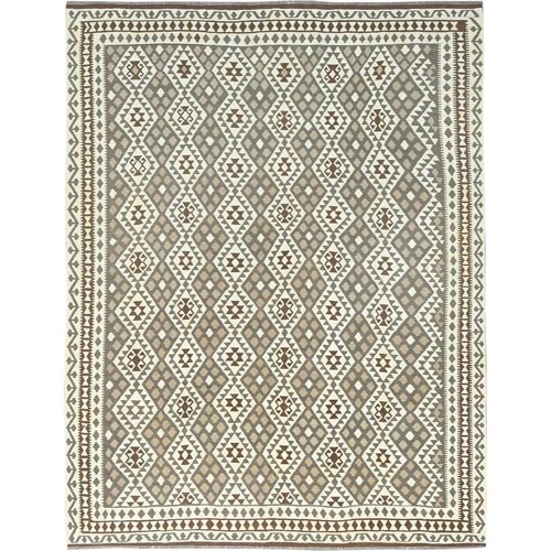 Earth Tone Colors, Afghan Kilim with Geometric Pattern Flat Weave, Undyed Natural Wool Hand Woven, Reversible Oriental Rug