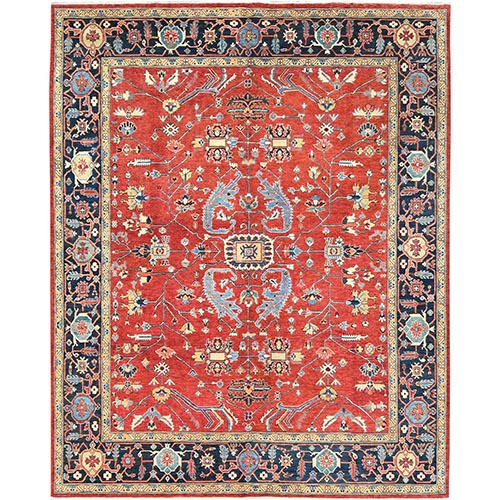 Imperial Red, Organic Wool Hand Knotted, Afghan Peshawar with All Over Heriz Design Natural Dyes, Oriental Rug