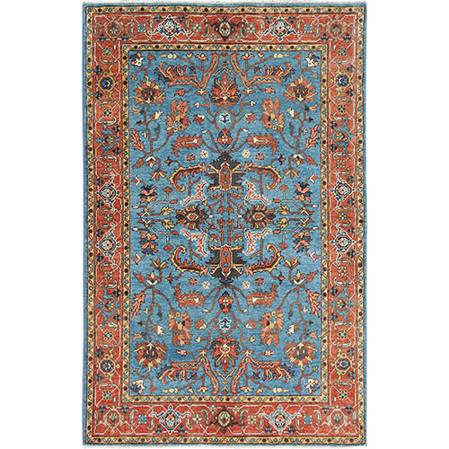 Air Force Blue, Afghan Peshawar with All Over Heriz Design Vegetable Dyes, Natural Wool Hand Knotted, Oriental Rug