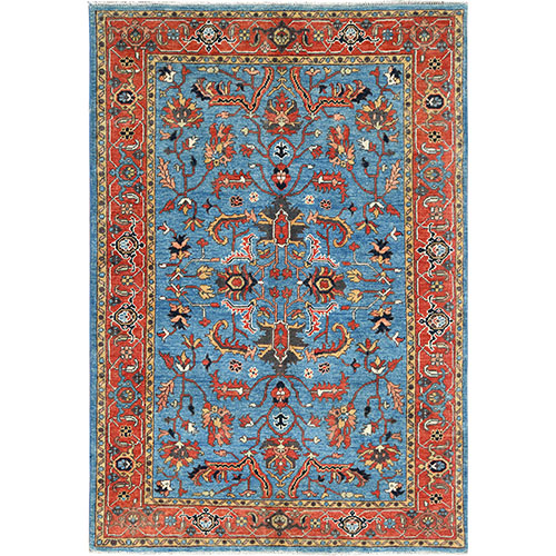 Air Force Blue, Afghan Peshawar with All Over Heriz Design Vegetable Dyes, Natural Wool Hand Knotted, Oriental Rug
