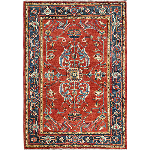 Imperial Red, 100% Wool Hand Knotted, Afghan Peshawar with All Over Heriz Design Vegetable Dyes, Oriental Rug