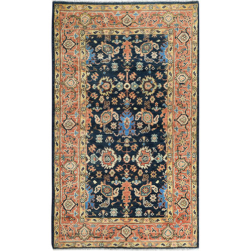 Yale Blue, Afghan Peshawar with All Over Heriz Design, Organic Wool, Hand Knotted, Natural Dyes Oriental Rug