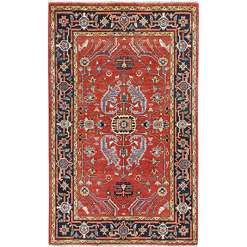 Imperial Red, Soft Wool Hand Knotted, Afghan Peshawar with All Over Heriz Design Natural Dyes, Oriental Rug