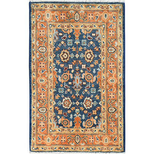 Yale Blue, Afghan Peshawar with All Over Heriz Design, Natural Dyes, Extra Soft Wool, Hand Knotted, Mat Oriental Rug