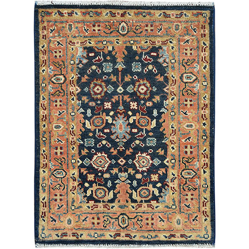 Yale Blue, Afghan Peshawar with All Over Heriz Design, Natural Dyes, Natural Wool, Hand Knotted, Mat Oriental Rug