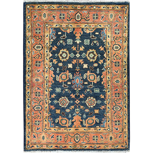 Yale Blue, Afghan Peshawar with All Over Heriz Design, Natural Dyes, Organic Wool, Hand Knotted, Mat Oriental Rug