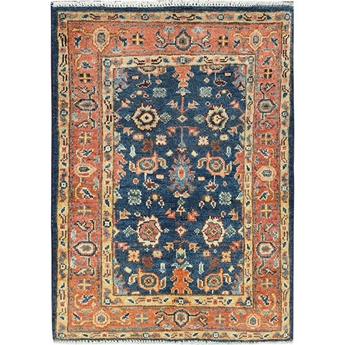 Yale Blue, Afghan Peshawar with All Over Heriz Design, Natural Dyes, 100% Wool, Hand Knotted, Mat, Oriental Rug