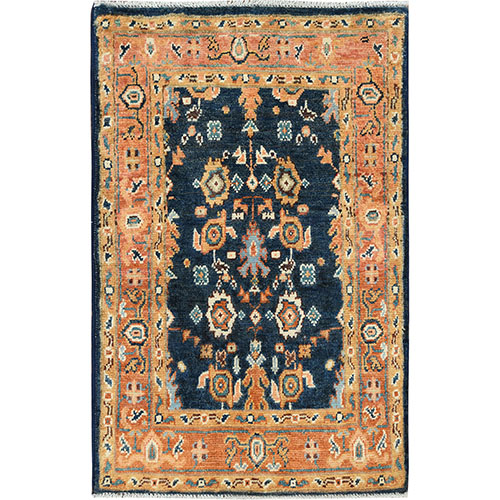 Yale Blue, Afghan Peshawar with All Over Heriz Design, Natural Dyes, Soft Wool, Hand Knotted, Mat, Oriental Rug