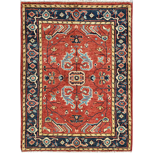 Imperial Red, Natural Wool Hand Knotted, Afghan Peshawar with All Over Heriz Design Vegetable Dyes, Mat Oriental Rug