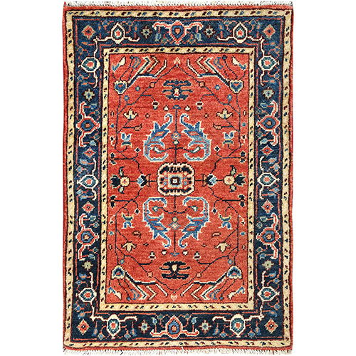 Imperial Red, Natural Wool Hand Knotted, Afghan Peshawar with All Over Heriz Design Vegetable Dyes, Mat Oriental Rug