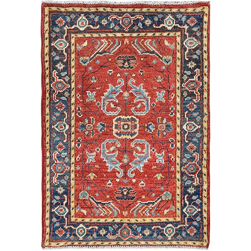 Imperial Red, Organic Wool Hand Knotted, Afghan Peshawar with All Over Heriz Design Natural Dyes, Mat Oriental Rug
