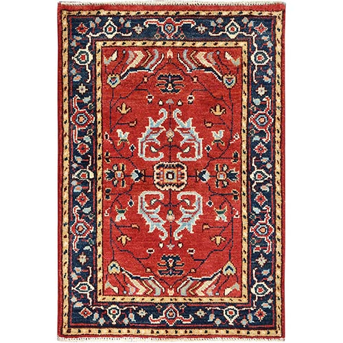 Imperial Red, Soft Wool Hand Knotted, Afghan Peshawar with All Over Design Heriz Design Natural Dyes, Oriental Rug