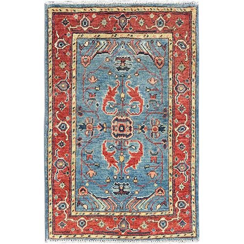 Carolina Blue, Afghan Peshawar with All Over Heriz Design, Natural Dyes, Extra Soft Wool, Hand Knotted, Mat, Oriental Rug