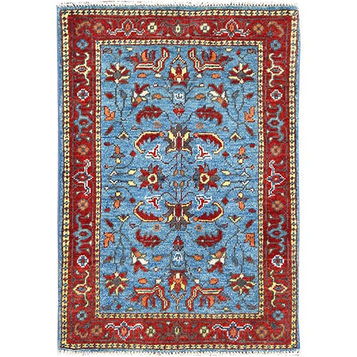 Ruddy Blue, Afghan Peshawar with All Over Heriz Design, Natural Dyes, 100% Wool, Hand Knotted, Mat Oriental Rug