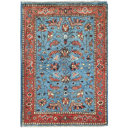 Ruddy Blue, Afghan Peshawar with All Over Heriz Design, Natural Dyes, Pure Wool, Hand Knotted, Mat Oriental Rug 