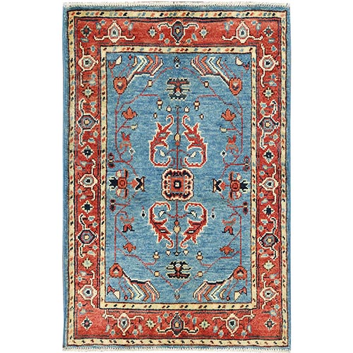 Ruddy Blue, Afghan Peshawar with All Over Heriz Design, Natural Dyes, Soft Wool, Hand Knotted, Mat Oriental Rug