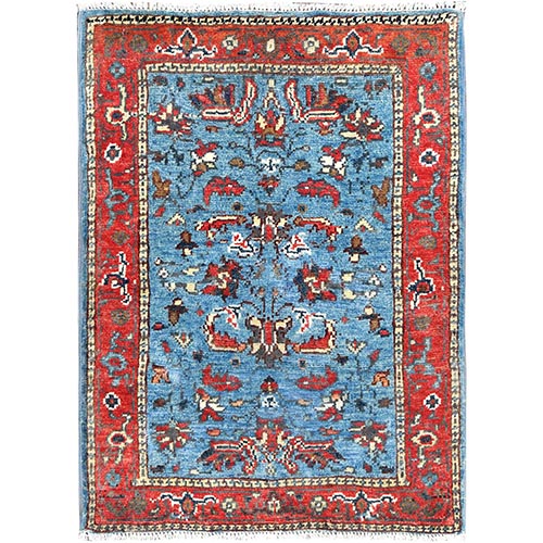 Carolina Blue, Afghan Peshawar with All Over Heriz Design, Natural Dyes, Natural Wool, Hand Knotted, Mat Oriental Rug