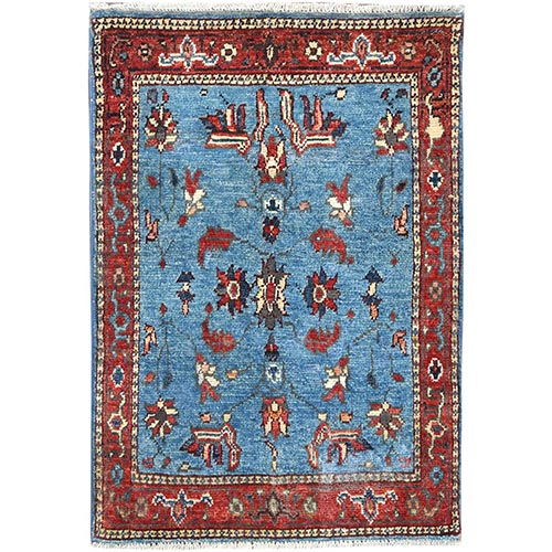 Carolina Blue, Afghan Peshawar with All Over Heriz Design, Natural Dyes, Organic Wool, Hand Knotted, Mat Oriental Rug