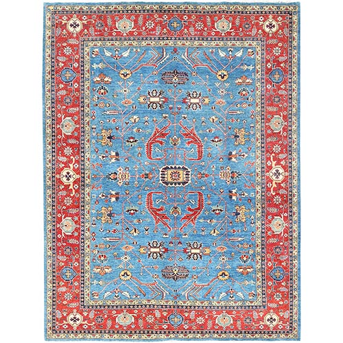Turkish Blue, Afghan Peshawar with All Over Heriz Design, Natural Dyes, Natural Wool, Hand Knotted, Oriental Rug