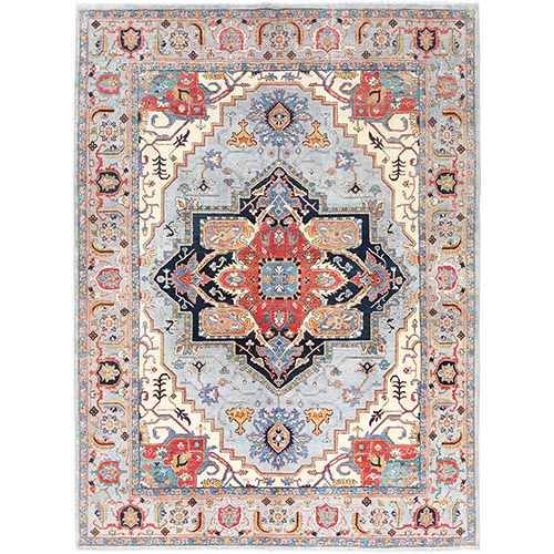 Beau Blue, Afghan Peshawar with Large Medallion Heriz Design, Natural Dyes, Organic Wool, Hand Knotted, Oriental Rug