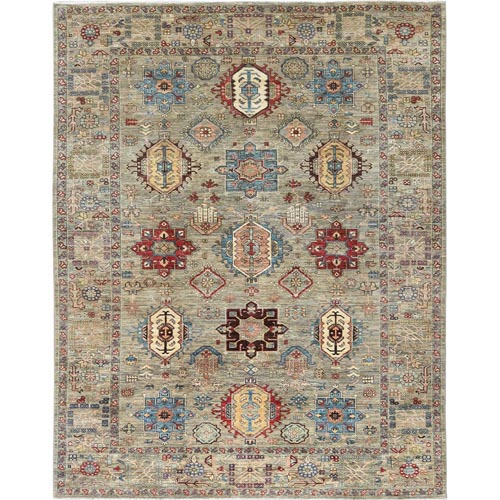 Taupe, Afghan Super Kazak with Tribal Medallions, Natural Dyes Densely Woven, Soft Wool Hand Knotted, Oriental Rug