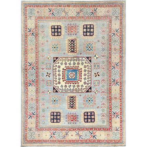 Ash Gray, Special Kazak with All Over Medallions Natural Dyes, 100% Wool Hand Knotted, Oriental Rug
