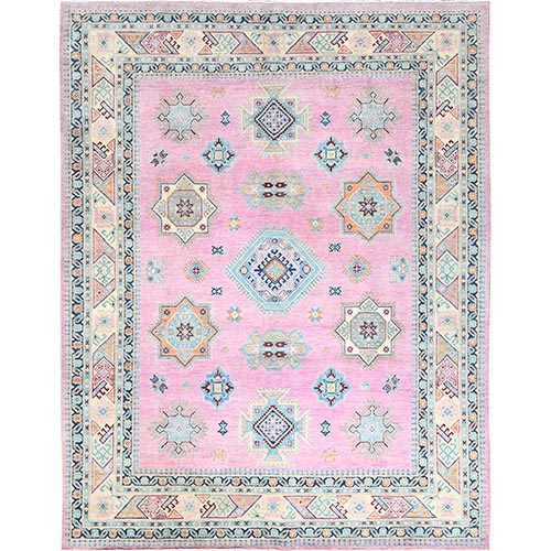 Pastel Pink, Special Kazak with Geometric Elements Natural Dyes, Pure Wool Hand Knotted, Oriental Rug