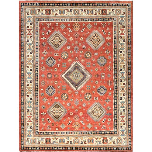 Crimson Red, Special Kazak with All Over Medallions Natural Dyes, Extra Soft Wool Hand Knotted, Oriental Rug