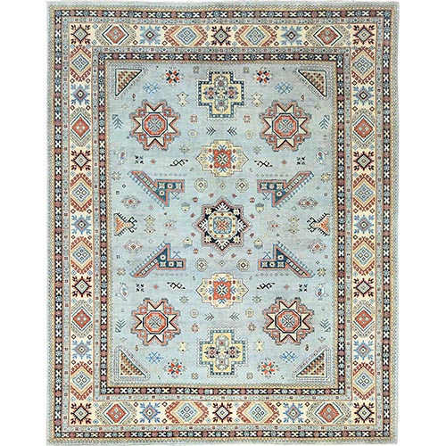 Gainsboro Gray, Special Kazak with All Over Medallions Natural Dyes, Natural Wool Hand Knotted, Oriental Rug