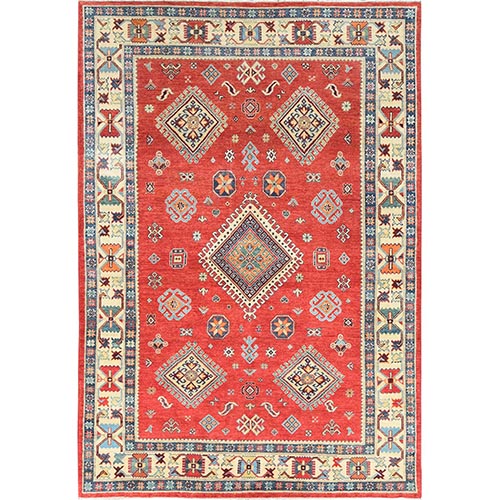 Crimson Red, Special Kazak with All Over Medallions Natural Dyes, Natural Wool Hand Knotted, Oriental Rug