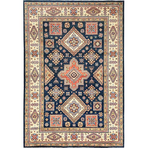 Prussian Blue, Special Kazak with All Over pattern Natural Dyes, Organic Wool Hand Knotted, Oriental Rug