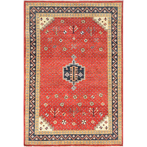 Fire Brick, Special Kazak with All Over Pattern Natural Dyes, Pure Wool Hand Knotted, Oriental Rug