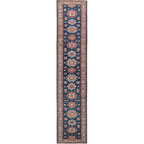 Prussian Blue, Afghan Super Kazak with Large Medallions, Natural Dyes, 100% Wool, Hand Knotted, Runner Oriental 