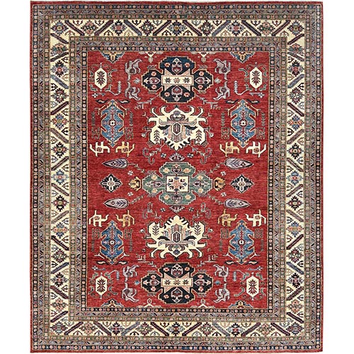 Crimson Red, Afghan Super Kazak Natural Dyes, Pure Wool Hand Knotted, Oriental Rug