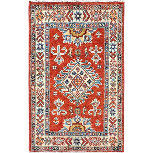 Imperial Red, Special Kazak with Large Medallion, Natural Dyes, 100% Wool, Hand Knotted, Mat Oriental Rug