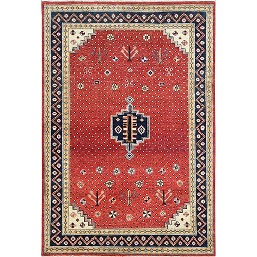 Imperial Red, Special Kazak with Large Medallion, Natural Dyes, Organic Wool, Hand Knotted, Oriental Rug
