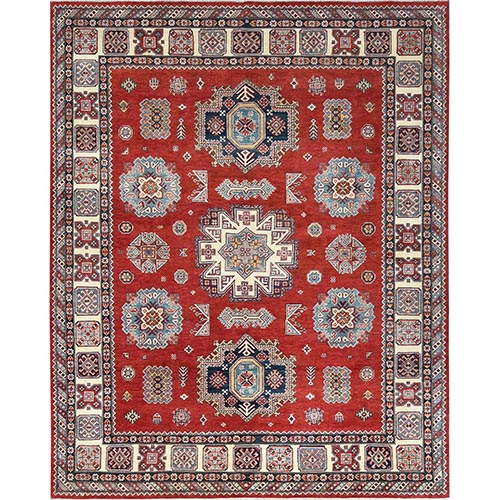 Fire Brick, Special Kazak with Tribal Medallion Design, Natural Dyes, Soft Wool, Hand Knotted, Oriental Rug