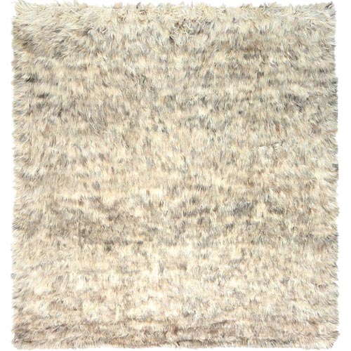 Beige, Shaggy Moroccan Exotic Texture, Undyed Natural Wool Hand Knotted, Square Oriental Rug