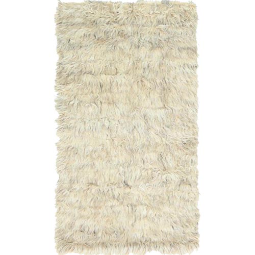 Beige, Hand Knotted Shaggy Moroccan, Exotic Texture Undyed Natural Wool, Oriental Rug